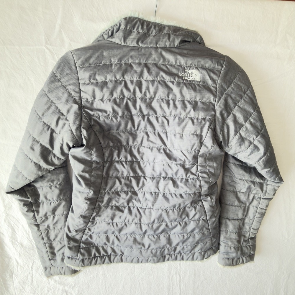 The North Face Girls Reversible Fluffy Teal Gray Jacket Sz 10-12 (M) ***** READ